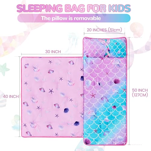 Image of Toddler Nap Mat with Pillow, Large Rolled Mermaid Napping Mats | Toddler Sleeping Bag, Nap Mats for Daycare, Preschool, Travel Sleeping Bag for Girls, Toddler Nap Mat Sleep Mat for Daycare