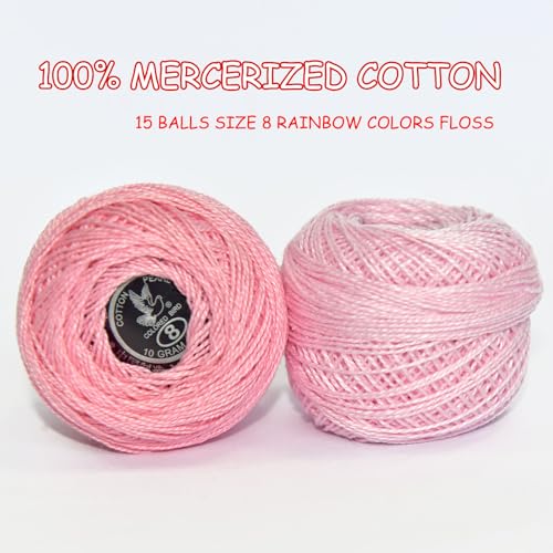 Soft 15 Colors Crochet Thread Double Mercerized Egyptian Long Staple Cotton Pearl Thread Ball 15Pack,100% Cotton (Pastel & Dreamy Tones) by LE PAON - Used condition - Image 3