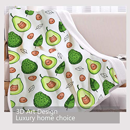 Blessliving Cute Kawaii Avocado Sherpa Throw Blanket Green Fruit Reversible Fleece Blanket Trendy Plush Throw Blanket Fuzzy Soft Blanket (Throw, 50 X 60 Inches) #TOP2