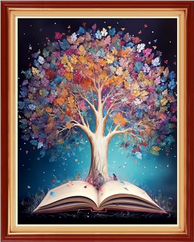 Image of Dooxvey Cross Stitch Kits for Adults Stamped Full Range of Embroidery Starter Kits for Beginners 11CT Printed Cross Stitch Patterns Needlepoint Kits Stamped Crossstitching-Magic Tree Book 16x20 inch