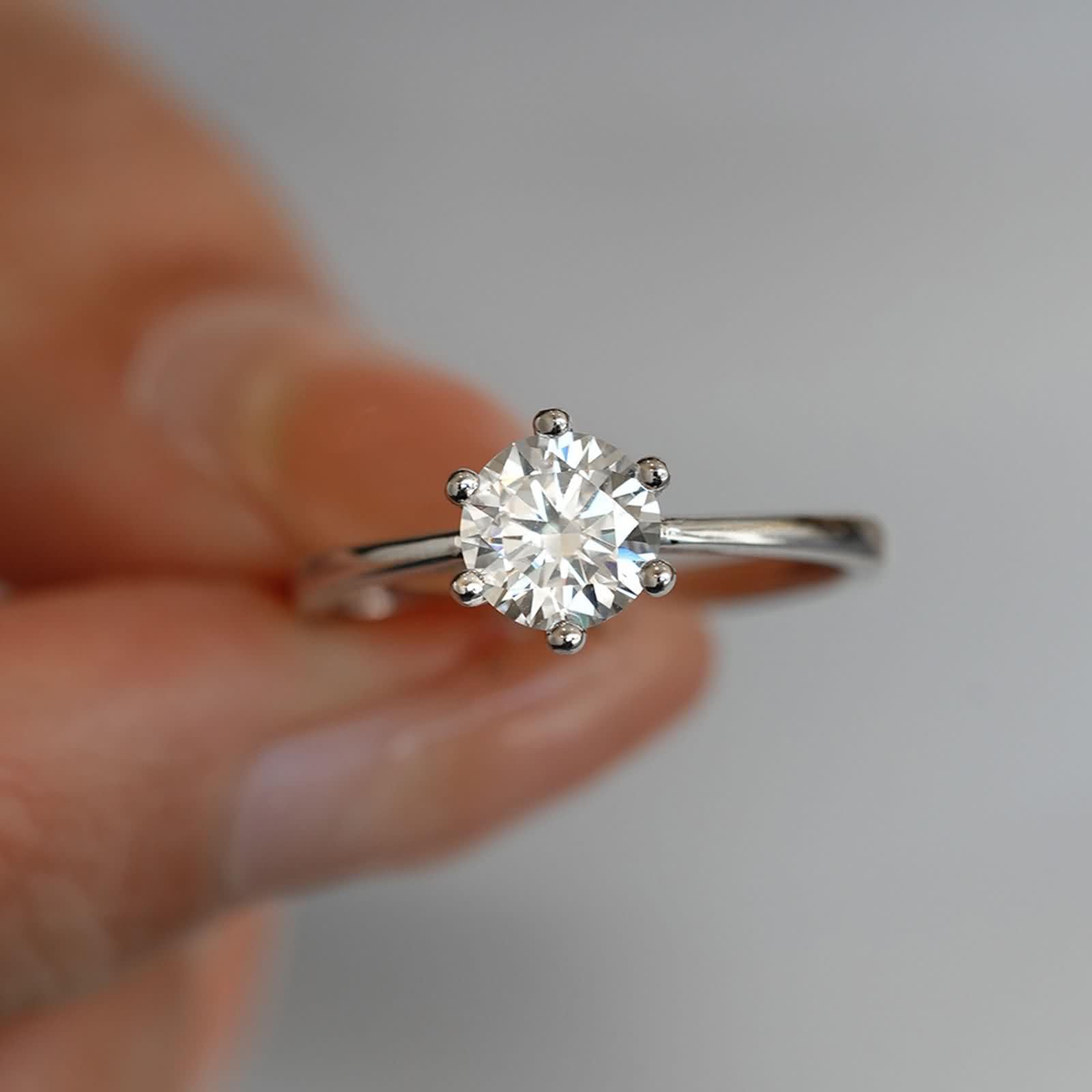 Anillo solitario de oro blanco de 9 K/14 K/18 K, 6 garras, anillo de compromiso con moissanita, oro auténtico, joyas de oro real, alianzas Au 375/585/750, oro blanco, talla 47-65