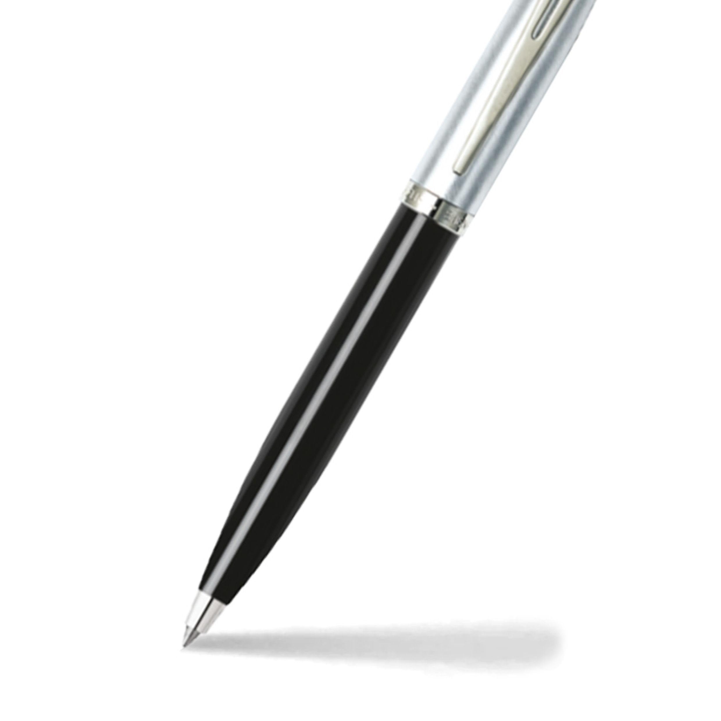 Sheaffer 100 - Penna a sfera con cappuccio in cromo spazzolato, fusto nero e inserti in nichel