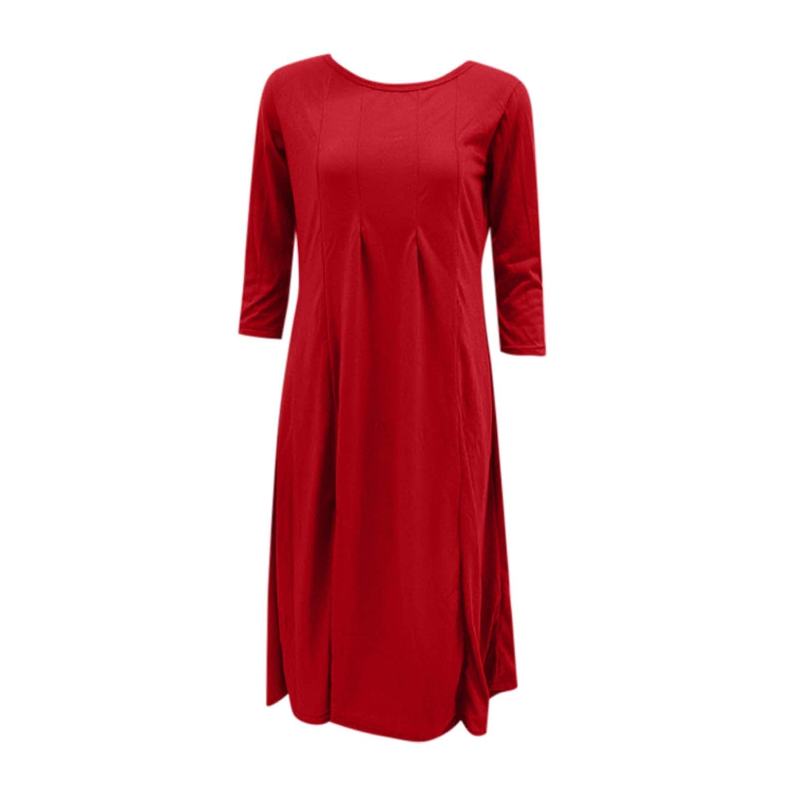 2026 midi élégante Femme col Rond Manches Courtes Tissu Doux Unie Extensible Confortable décontracté Quotidien Parfaite pièce idéale Automne Hiver