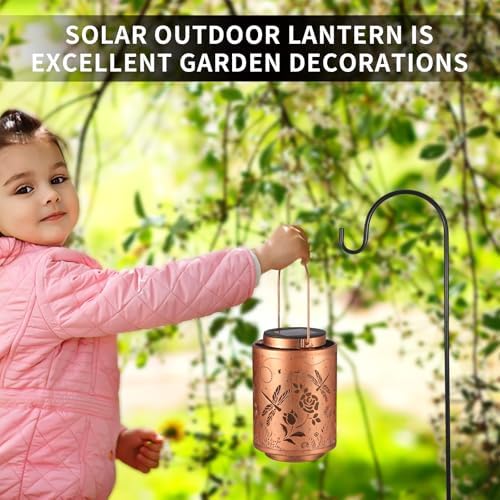 Solar Lanterns Outdoor Waterproof Dragonfly Garden Decor Gifts for Women Mon Grandma Metal Hanging Solar Lights Dragonfly Decoration for Outside LED Lanterns for Yard Patio Lawn Pathway Landscape