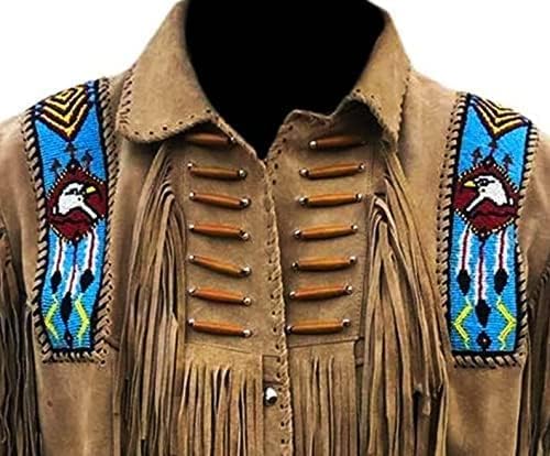 Matarts Western Cowboy Fringes Beaded Suede Leather Jacket For Men's - Native American And Biker Style Classic Fashion Coat (As1, Alpha, Xx_L, Regular, Regular) #TOP3