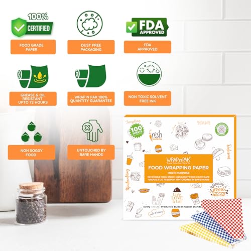 Image of Food Wrapping Paper Sheets | Delhi Sheets | 100 Sheets | Food Grade | Oil Resistant & Non Soggy | Roti Chapati Burger Pizza Sandwich Paper | Parchment Paper (Chequered, 11x12 inch)