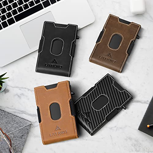 Latkwo Minimalist Slim Genuine Leather Wallet For Men Metal Wallet-Rfid Blocking Wallet With Money Clip，Aluminum Metal Bank Card Case For Notes And Credit Cards, And Debit Cards Brown #TOP6