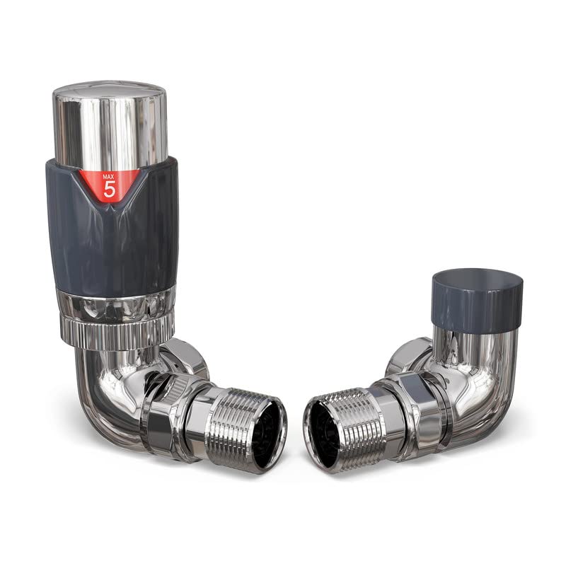 UK Radiators Valvola termostatica per termosifoni e paraspigoli ad angolo, finitura antracite lucida, design elegante e moderno, 1,27 cm x 15 mm