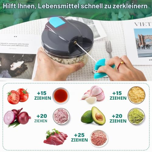 Foto von Zwiebelschneider 520 ml, 3 Edelstahlklingen, Mixer, Scheibe, Kunststoff, Zwiebelschneider, Vorbereitung von Lebensmitteln