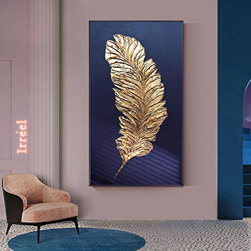 Toile art imprime peinture affiche plume d'or 80x130cm pour habiller un grand mur vide