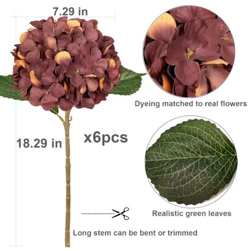 Iare.NiKoo 6PCS Premium Brown Hydrangea Artificial Flowers, Bulk Silk Fake Fall Flower with Stems, Faux Hydrangeas Bouquets for Home Décor, Wedding, Party, and Office Table Centerpieces. by Iare.NiKoo - Used condition - Image 3