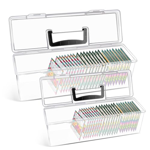 GRETJOB Seed Organizer Storage Box - 2 Pack Clear Plastic Seed Packet Keeper with Secure Lids (14x4.2x4.7in + 11.8x3.7x3.7in)