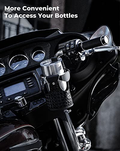 [Upgrade] Kemimoto Motorcycle Handlebar Cup Holders Motorcycle Leather Drink Holder With 360°Swivel Ball Mount For 7/8", 1", 1 1/4" Handlebars Compatible With Dyna Softail Touring Vulcan Vstar Scooter #TOP5