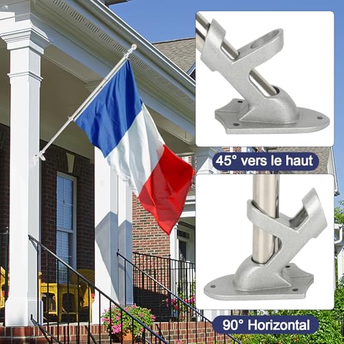 Kit mât de drapeau 180 cm aluminium argenté avec support mural acier inoxydable fixe - 3