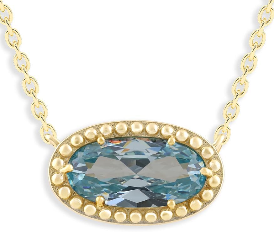 Belacqua Gemstone Necklace in 14K Gold Plated Sterling Silver, Oval Pendant Size 6 * 12mm, 15" Cable Chain with 2" Extender, Spring Ring Clasp, Dainty Birthstone Necklace for Women, Gift Box Included - Image 3