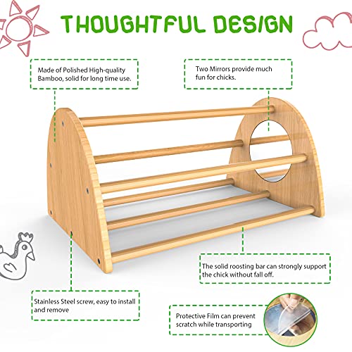 Image of Bamboo Chicken Perch with Mirror, Strong Roosting Bar for coop and brooder, Training Perch for Large Bird, Hens, Parrots, Macaw, Easy to Assemble and Clean, Fun Toys for Chicken