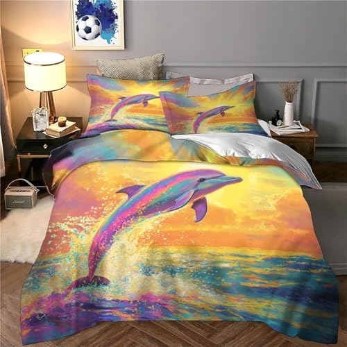 Ensemble de literie dauphin 3D en microfibre douce avec 2 taies d'oreiller - 6