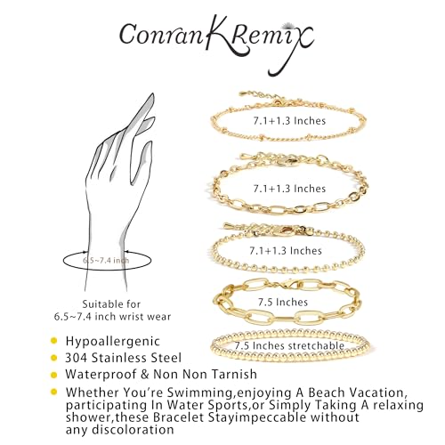 Waterproof Gold Chain Bracelet For Women Non Tarnish,14K Gold Plated Stainless Steel Link Dainty Bracelets Stake Layered Bracelet Set Hypoallergen Gold Jewelry