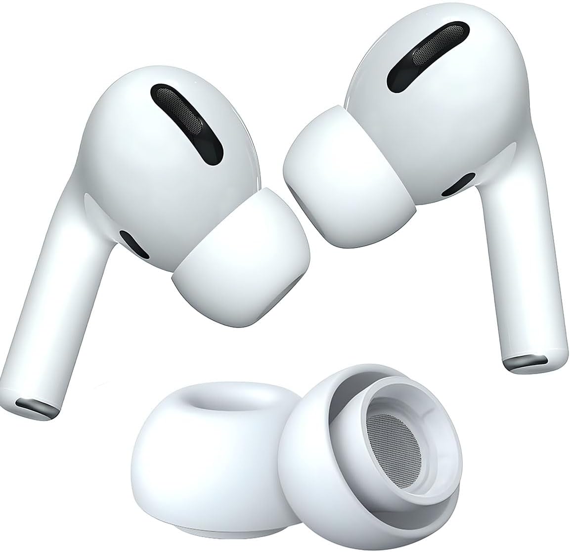 KACA Silicone Replacement Ear Tips for Apple AirPods Pro 2 & AirPods Pro | Pain Reducing, Anti-Slip Eartips | Fits in The Charging Case (Medium Size, 1 Sets, 2Pc) (White)