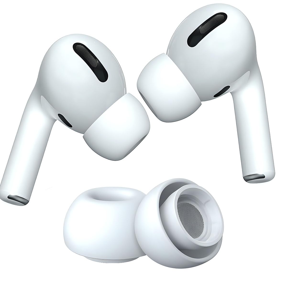 KACA Silicone Replacement Ear Tips for Apple AirPods Pro 2 & AirPods Pro | Pain Reducing, Anti-Slip Eartips | Fits in The Charging Case (Large Size, 1 Sets, 2Pc) (White)