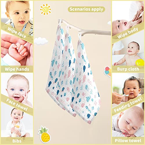 Image of vvfelixl Cute Sea Life Baby Burp Cloths, Baby Muslin Washcloths for Boys Girls, Cotton Baby Face Towel for Newborn Infants Soft and Absorbent 11.8 X 11.8 in, 5 Pack
