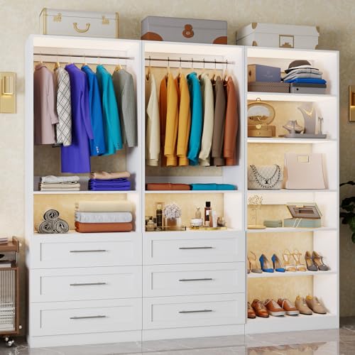 Closet System with 3 Sets, Max 189'L Closet Organizer with 6 Drawers & 8 Shelves, Customizable...