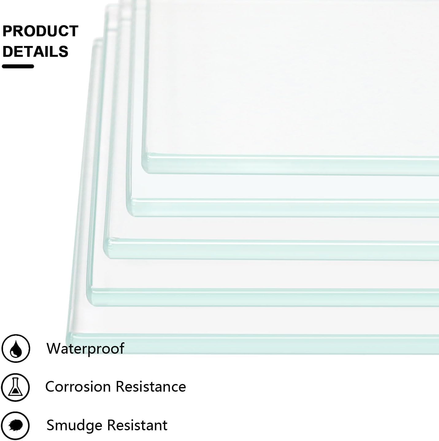 12" W x 28" L - 5 PCS Rectangle Tempered Glass Shelf Set,Glass Shelves of Wall Without Frame