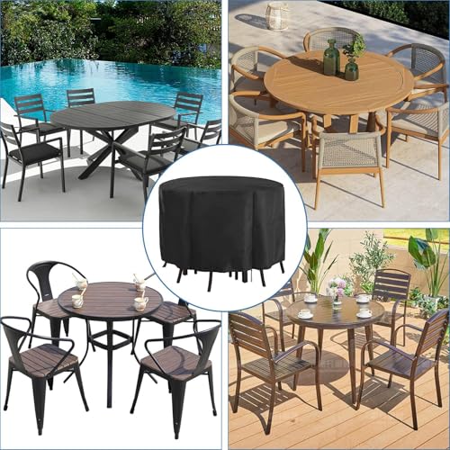 Rilime Patio Furniture Set Cover Round, Waterproof Round Patio Table Cover Outdoor Furniture Covers for Patio Furniture(73" D x 43" H) by Rilime - Image 6