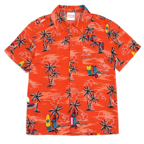 Image of Marvel Spider-Man Hawaiian Big Boys Matching Family Hawaiian Button Down Shirt Red /Boys 14-16
