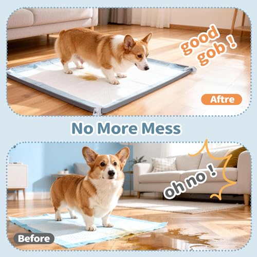 Image of Pee Pad Holder for Dogs 24 inch x 24 inch, Silicone Potty Tray with 4 Holder Clamps, High Edge No-Spill Dog Training Mat, Non-Slip Puppy Pad Tray Floor Protection for Indoor Use - Gray