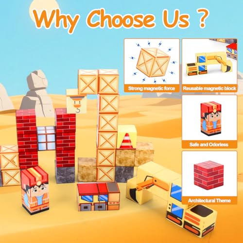 35pcs Portable Mini Magnetic Blocks Travel Set,Mini Magnetic Tiles for Kids with Skyscraper Theme Magnet Box,Building Magnetic Cubes for Kids Airplane Car Travel Roadtrip Essentials