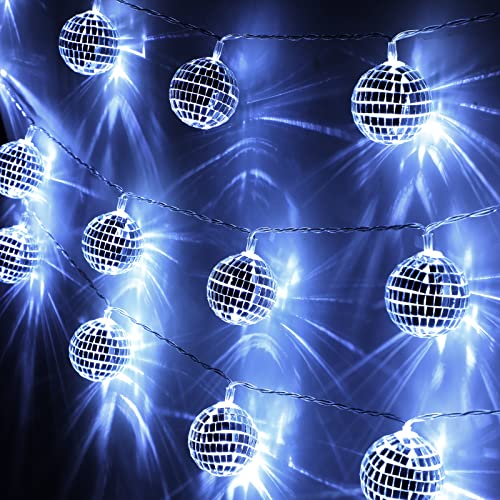 Cunno 40 LED-Discokugel-Lichterkette, 70er-Jahre-Dekorationen, 3 m, Spiegel- Disco-Licht, batteriebetrieben, Kugel, Ornamente für Weihnachten, Wand, Baum,  Innen- und Außenbereich, Partyzubehör (Weiß /: : Musikinstrumente  & DJ-Equipment