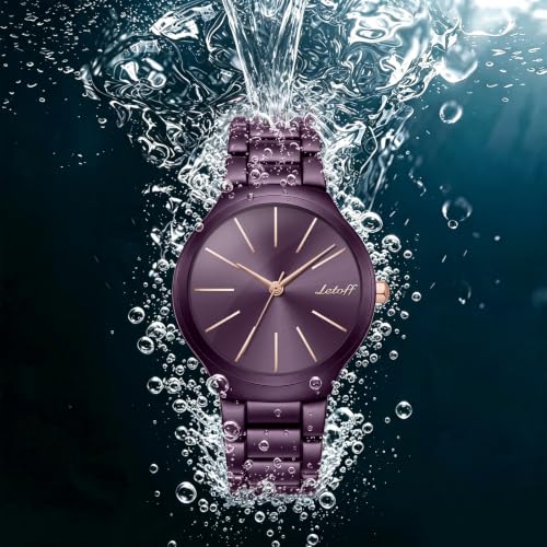 Image of Letoff Women's Wrist Watch, Big Dial Metal Strap, 100 ft Waterproof, Multicolor Casual Fashion Watch