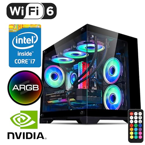 Image of Gaming PC Desktop Liquid Cooled- i7-12700KF up to 5.0 GHz 12-Cores, RTX 3050, 32 GB DDR4, 1 TB NVMe SSD, Wi-Fi 6 & Bluetooth 5.4, 9x ARGB Fans, Win11 Pro, 650 W PSU, VR-Ready Streaming Desktop Tower