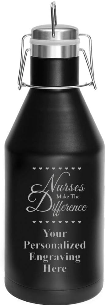 Nurses Make The Difference Growler, 64 oz Custom Nurse Stainless Steel Growler, Engraving Included