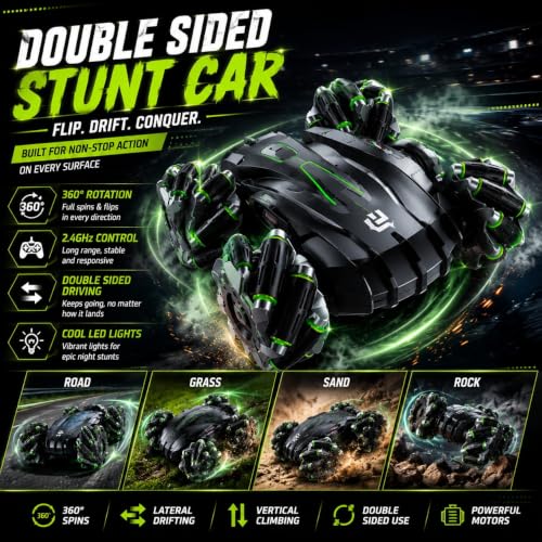 Image of Remote Control Drift Car for Kids, 4WD 360 Rotating Double Sided Stunt RC Car with Rechargeable Battery, USB Type-C Charging, High Speed Flip, BIS Approved Toy for Boys & Girls 3-12 Years