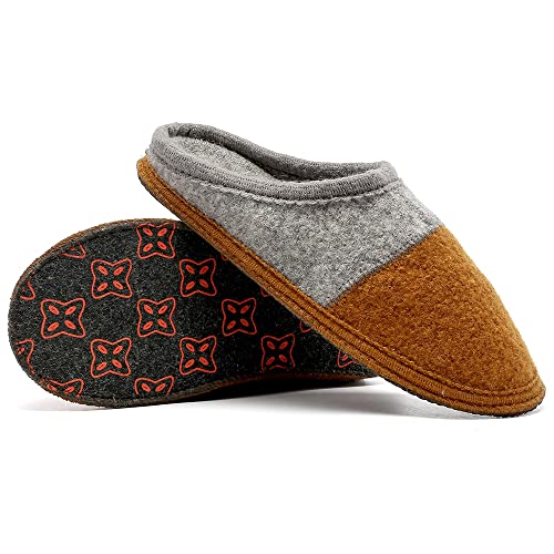 Image of LE KAPMOZ Men's Boiled Wool House Slippers Breathable Winter Warm Slip on Mules Indoor /Outdoor Slipper for Women Two Tone Cap Toe Clog