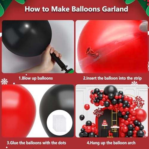 Image of Red and Black Balloons Arch Kit,130pcs Black and Red Balloon Garland,Different Sizes Red Latex Balloons for Birthday New Years Graduation Bachelorette Poker Casino Prom Party Decoration