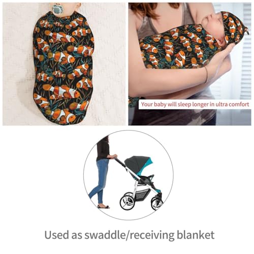 Image of Tropical Fish Clownfishes Newborn Swaddle Blankets Hat Sets Soft Baby Receiving Blanket Swaddle Sack for Baby Shower Infant Boy Girl Gift