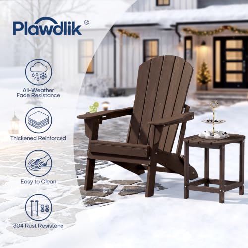 Image of Plawdlik Folding Adirondack Chair Set of 2, Cup Holder,Wooden Textured ,Heavy All-Weather HDPE Comfortable Set Poolside Backyard Lawn Coffee