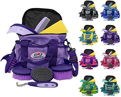 Derby Originals 9Piece Horse Grooming Set with Matching Nylon Carry Bag - Available in 8 Fun Colors, Purple & Lavender