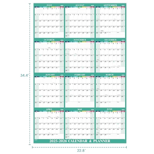 2025-2026 Yearly Wall Calendar - Yearly Wall Calendar 2025-2026 from Jul.2025 to Jun.2026, 34.8" x 22.8", One Page for Organizing - Colorful Lump