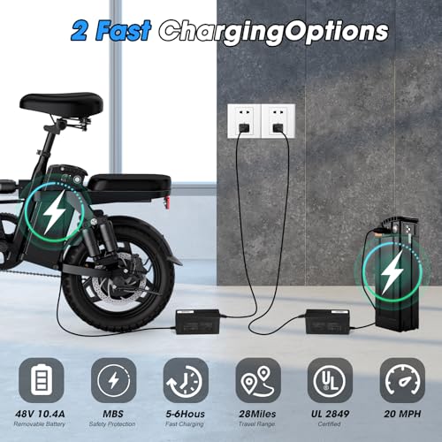 INSDRGN Electric Bike for Adults,14" Folding Adult E Bike with 500W Motor,20 mph,28 Miles Range,Advanced 9-Point Suspension & Pro-Level 44.99% Brake Ratio,Removable Battery,UL 2849 Certified - Image 5