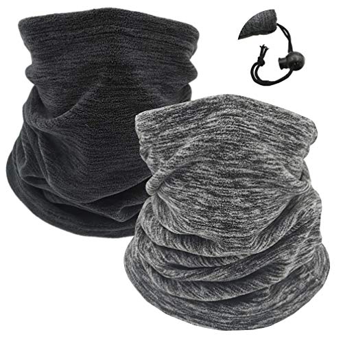 Winter Fleece Neck Gaiter Warmer Scarf Fall American Flag Skull Ski Face Cover Mask for Running Cycling 2 Pack (2pcs Grey+Black)