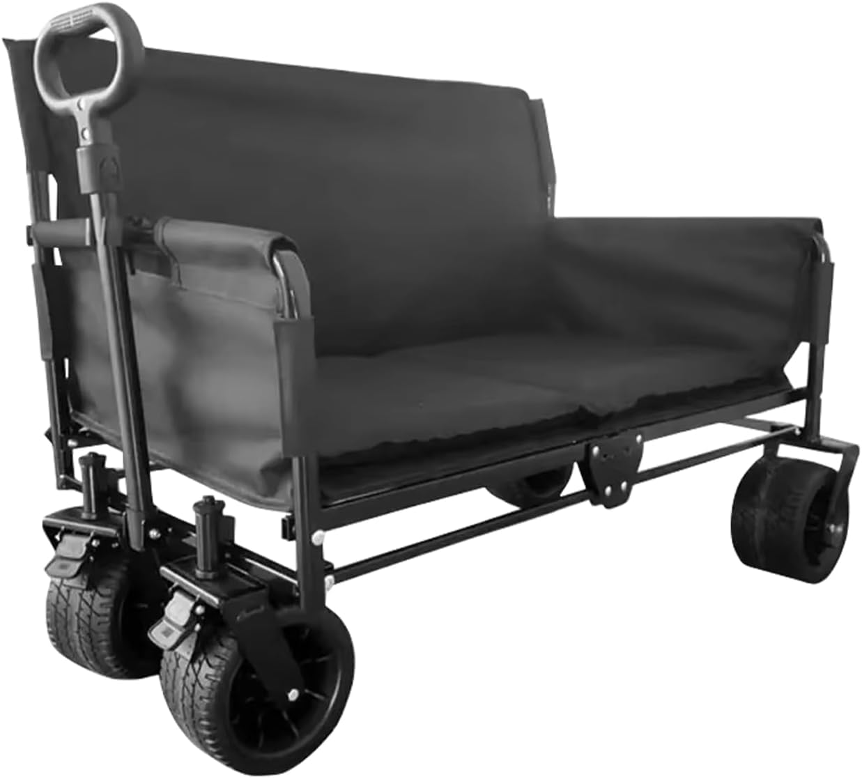 2-in-1-Bollerwagen Faltbar mit Bremsen,CEIEVER Gartenwagen der Sich in einen 2-Personen-Stuhl umwandeln lässt Bollerwagen Strand mit extra Breiten Geländerädern und verstellbarem Griff,für Camping