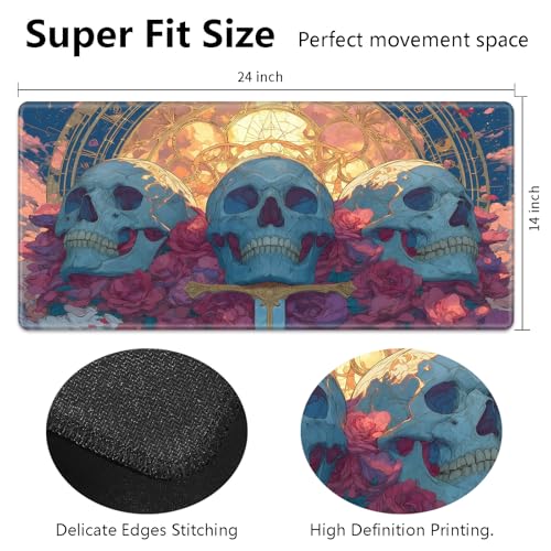 RMJKXQZG for MTG Playmat with Zones 24" x 14" with High Elastic Rubber Base Non-Slip Rubber Sole HD Printing for MTG Mat Magic Mat Card Playmat Mouse Pad, Pink Roses Dark Skulls by RMJKXQZG - Image 2