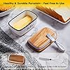Ceramic Butter Dish with Lid and Knife for Countertop, Airtight Butter Keeper for Counter or Fridge, Butter Container with Thick Acacia Wood Lid, for Farmhouse Kitchen Decor and Accessories, White #2