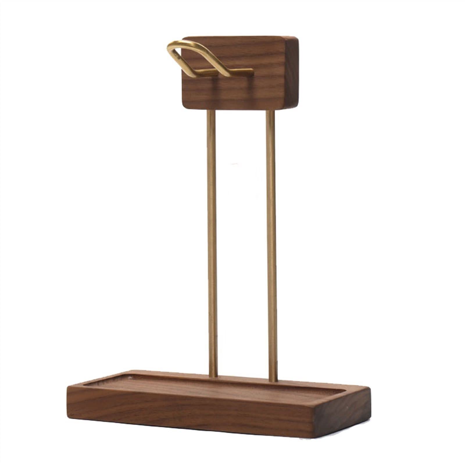 MRKU Headphone Stand Holder Headset Hook Hanger Desktop Wood,Universal Earphone Display Shelf for Gaming Display - Walnut + Brass