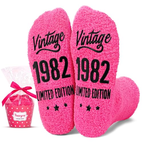 HAPPYPOP 1982 Birthday Gifts for Women - 43 Year Old Socks for Women Friends, 43rd Birthday Gifts for Middle Aged Woman Pink HAPPYPOP 1982 Birthday Gifts for Women - 43 Year Old Socks for Women Friends, 43rd Birthday Gifts for Middle Aged Woman Pink