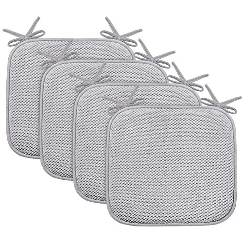 Chair Cushion Memory Foam Pads Non Slip Honeycomb Pattern Square 16" X 16" Seat Cover Ultimate Comfort And Softness Cushions With Ties - Solid Color Seat Cover 16" X 16", 4 Pack, Gray #TOP13